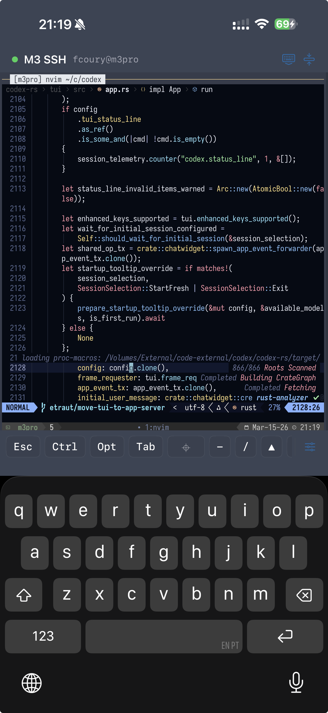 Terminal session with code